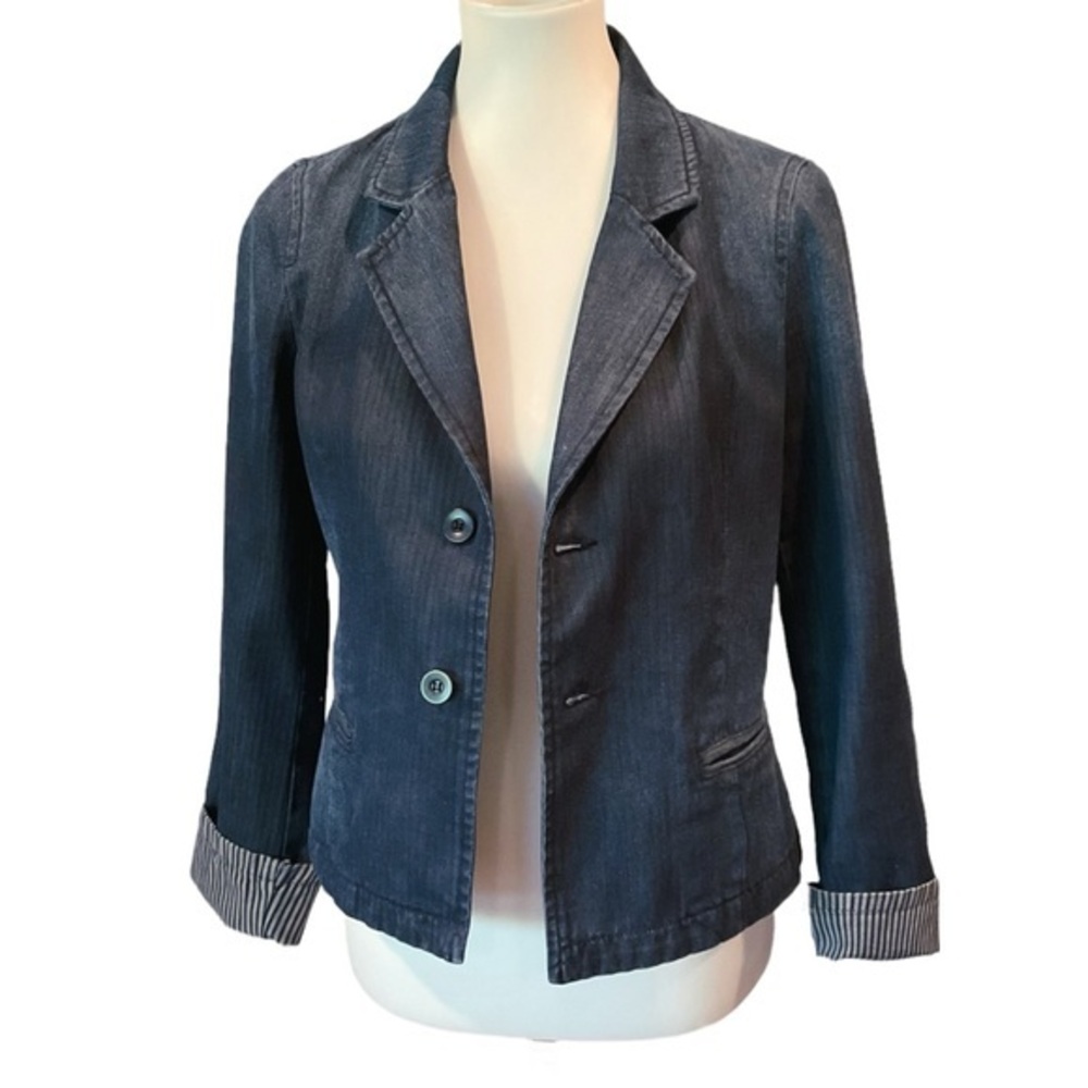 Earl Jeans Denim Blazer with Striped Lining Sz M